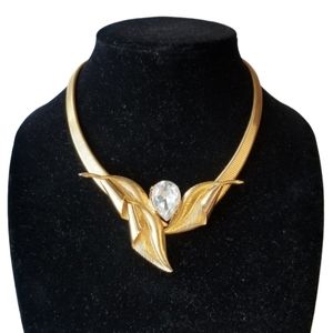 ❗Vintage 50s Brass Gold Diamond Statement Necklace❗
